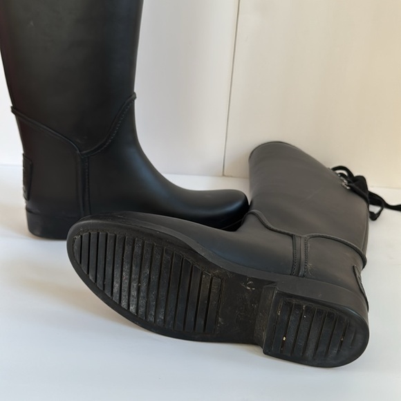 Coach Tristee Tall Black Rubber Matte Lace Up Slip on Rain Boots Size 8 - Picture 4 of 14